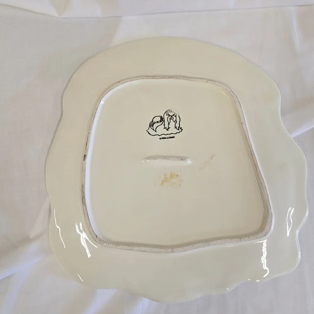 Dogs By Nina Lyman White Poodle‎ Ceramic Serving Platter Tray Art Scalloped Rare